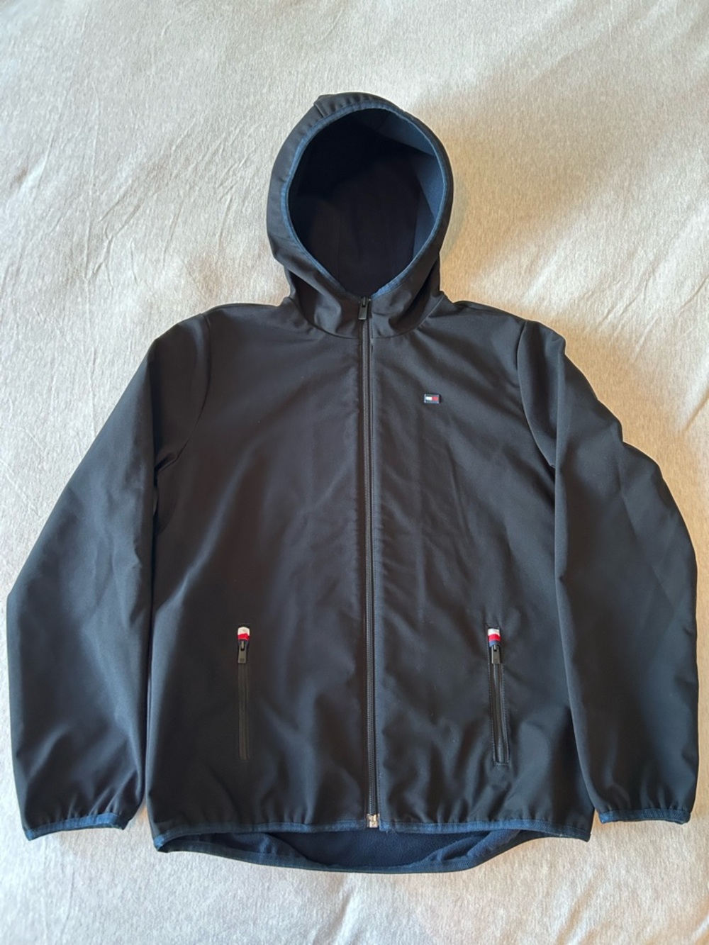 Tommy Hilfiger Boys XL 16-18 Black Hooded Softshell Jacket Fleece Lined